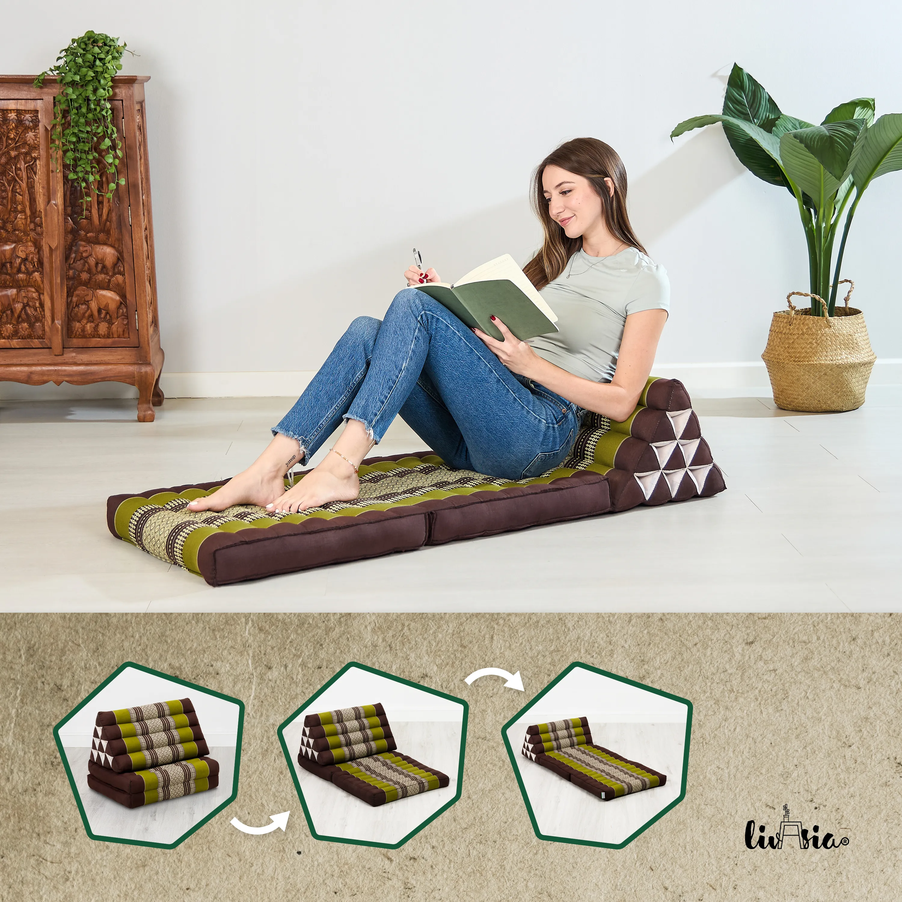 Kapok Thais kussen met 2 vloerdelen
