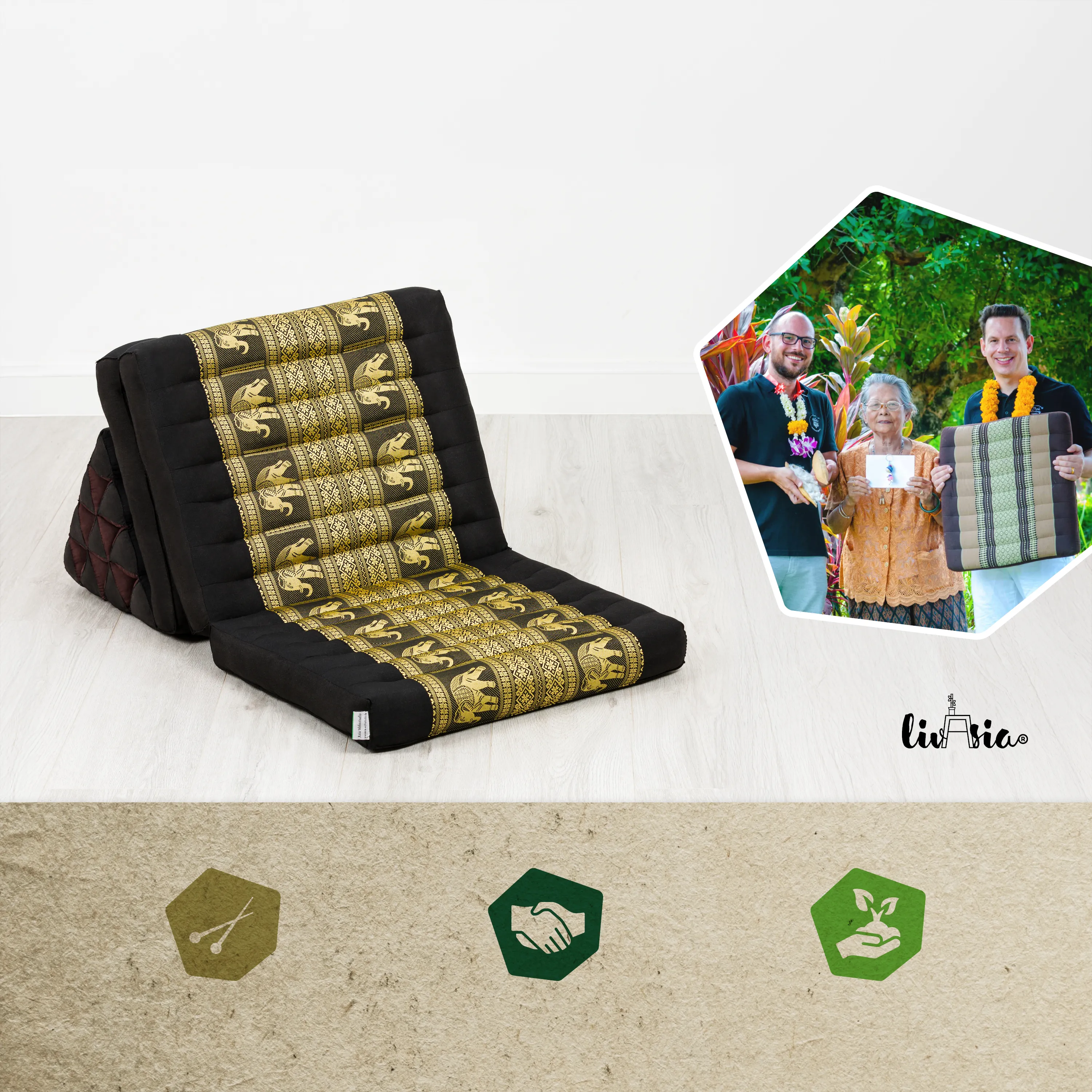 Kapok Thais kussen met 3 vloerdelen, Deluxe