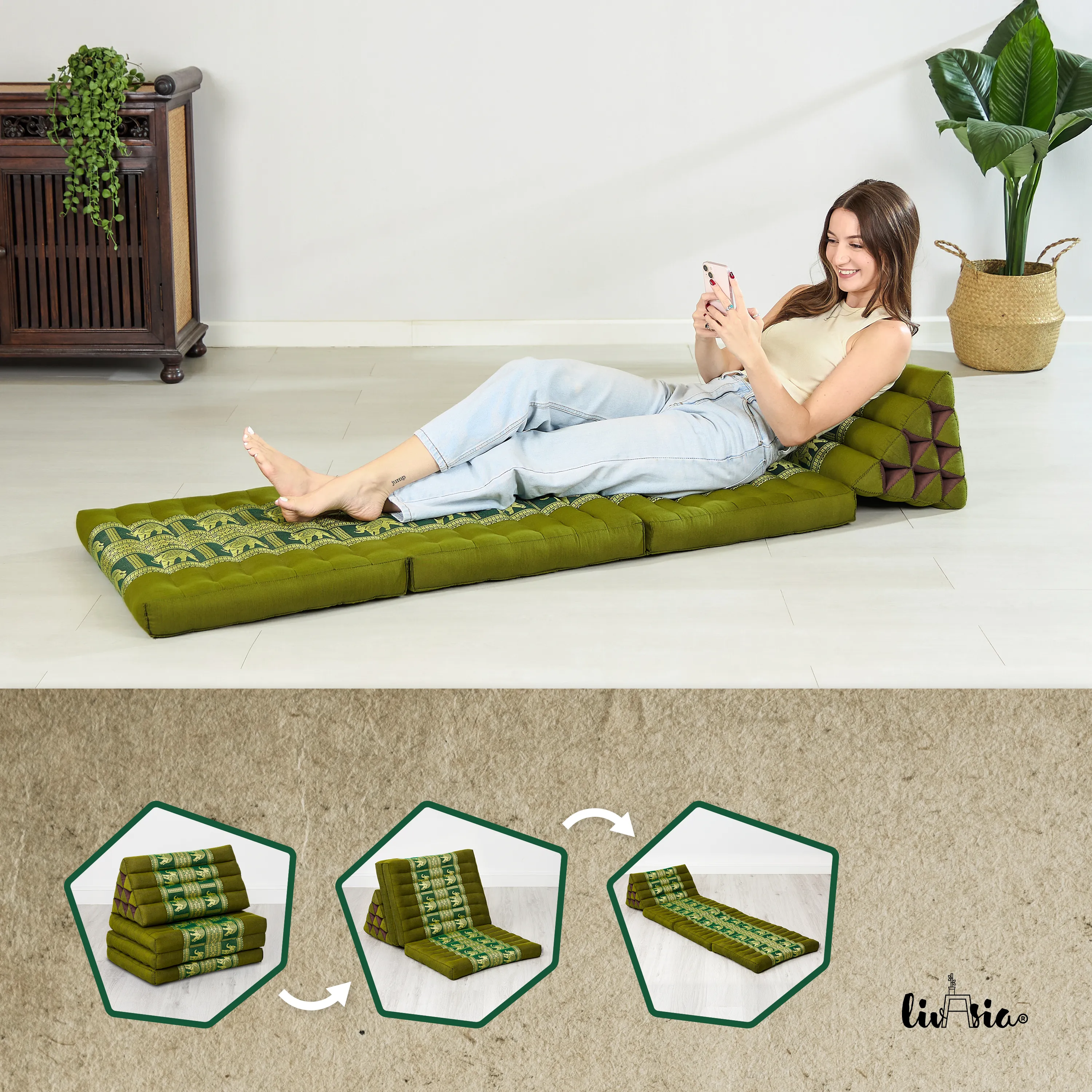 Kapok Thais kussen met 3 vloerdelen, Deluxe