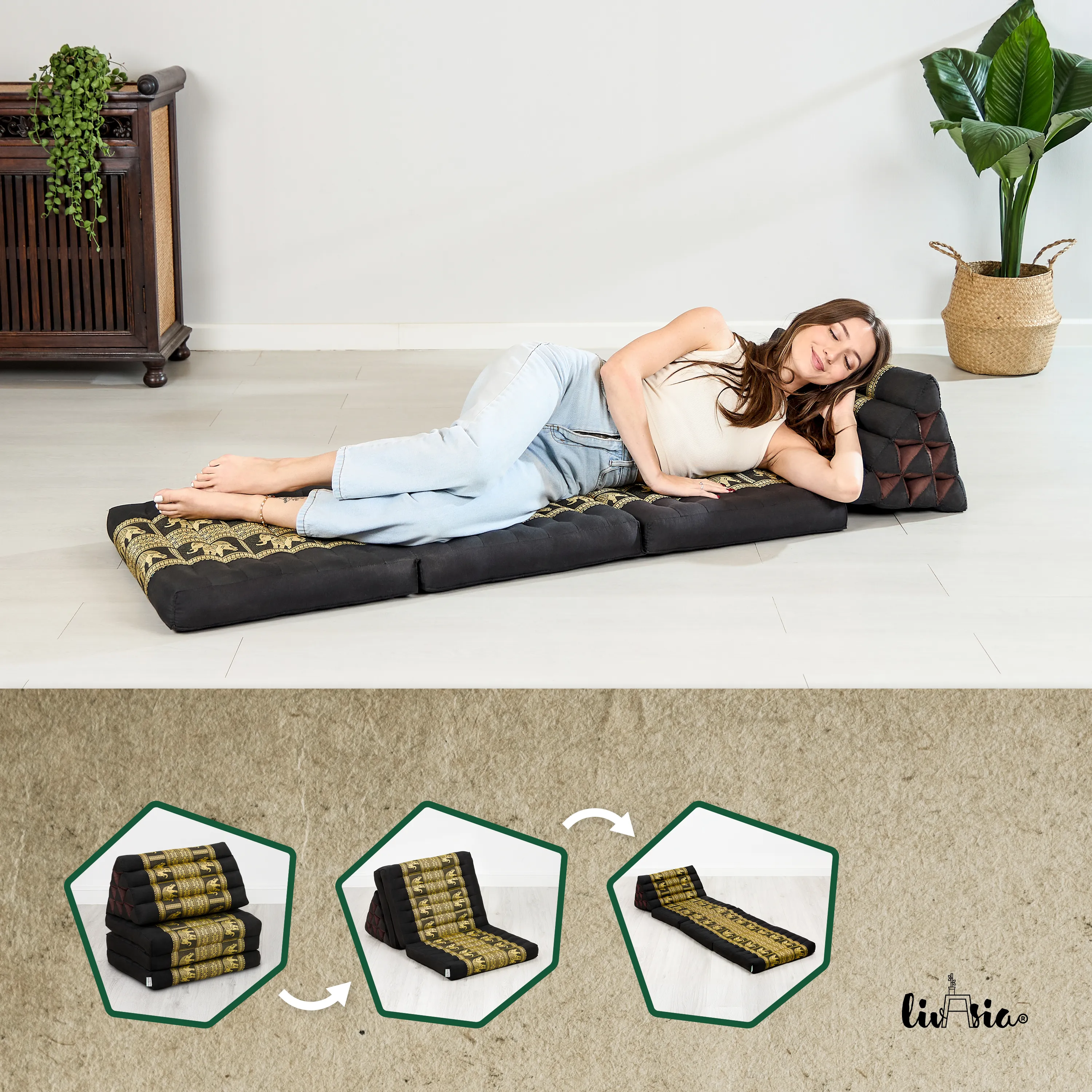 Kapok Thais kussen met 3 vloerdelen, Deluxe