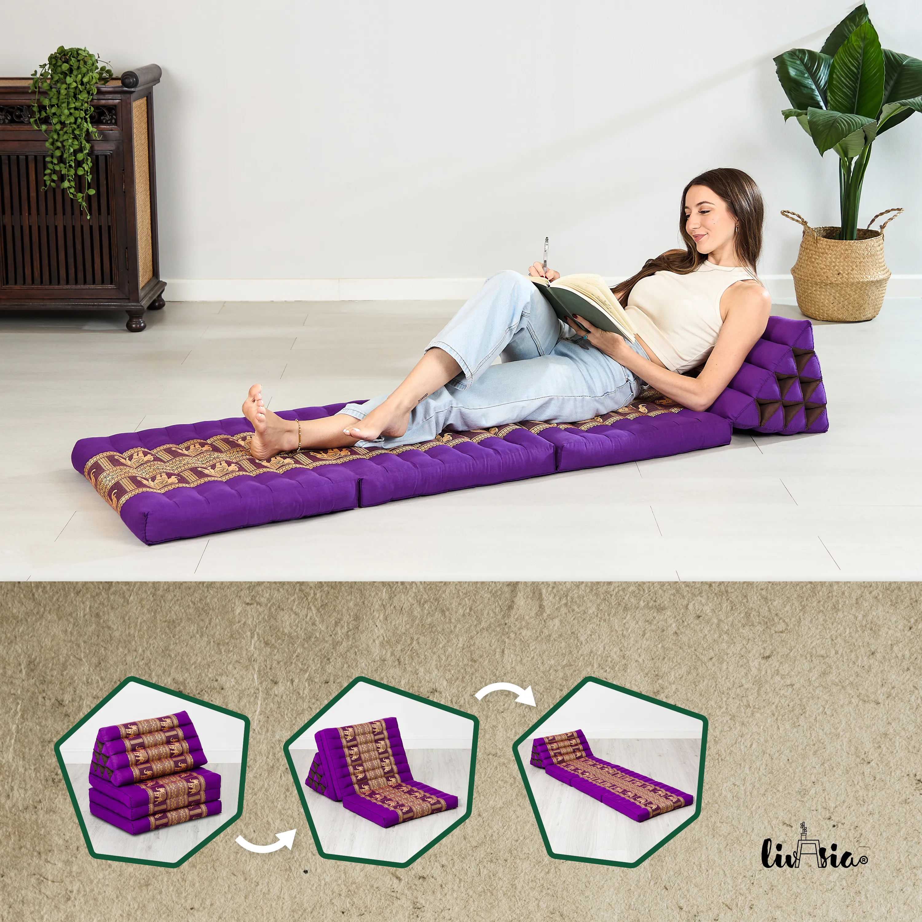 Kapok Thais kussen met 3 vloerdelen, Deluxe