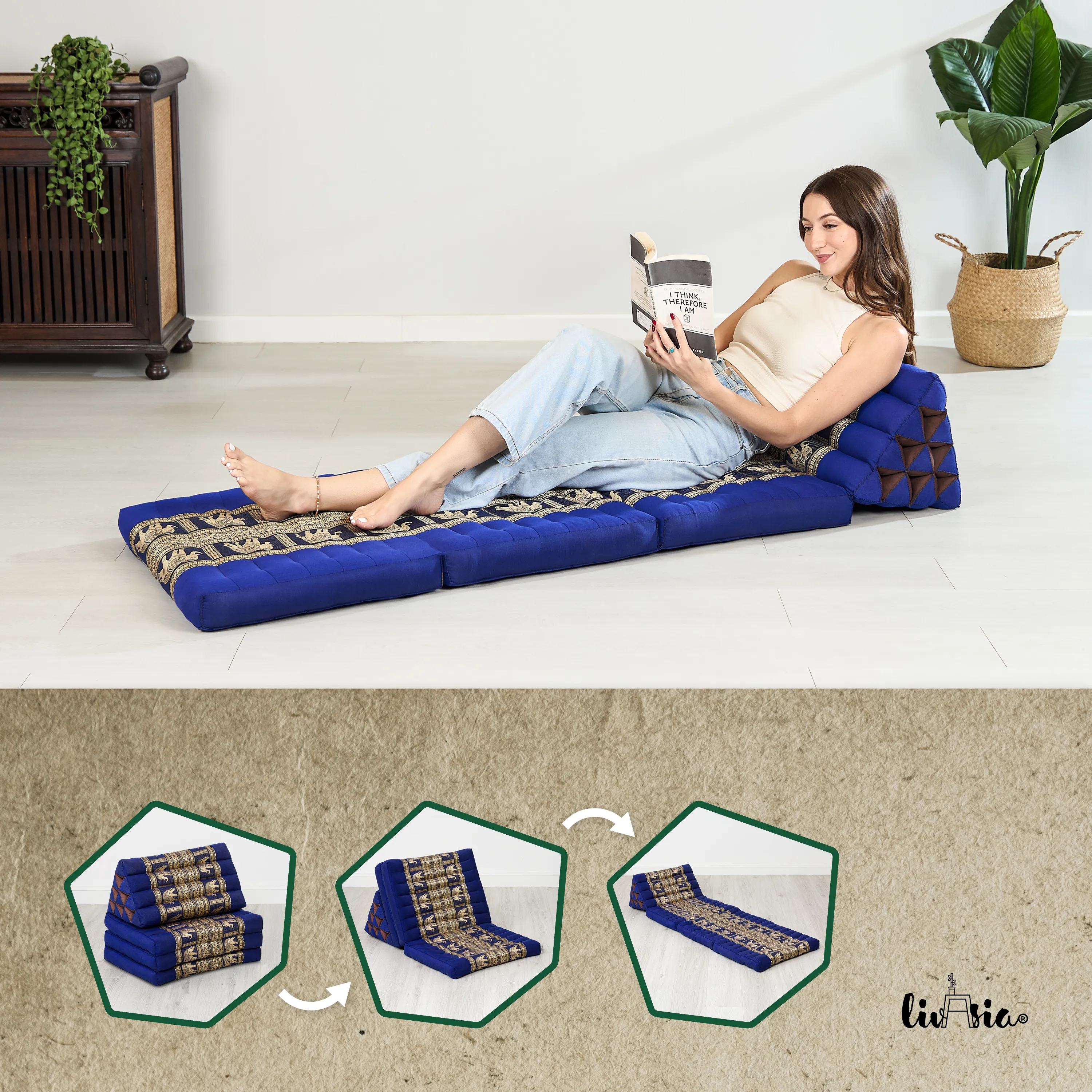 Kapok Thais kussen met 3 vloerdelen, Deluxe