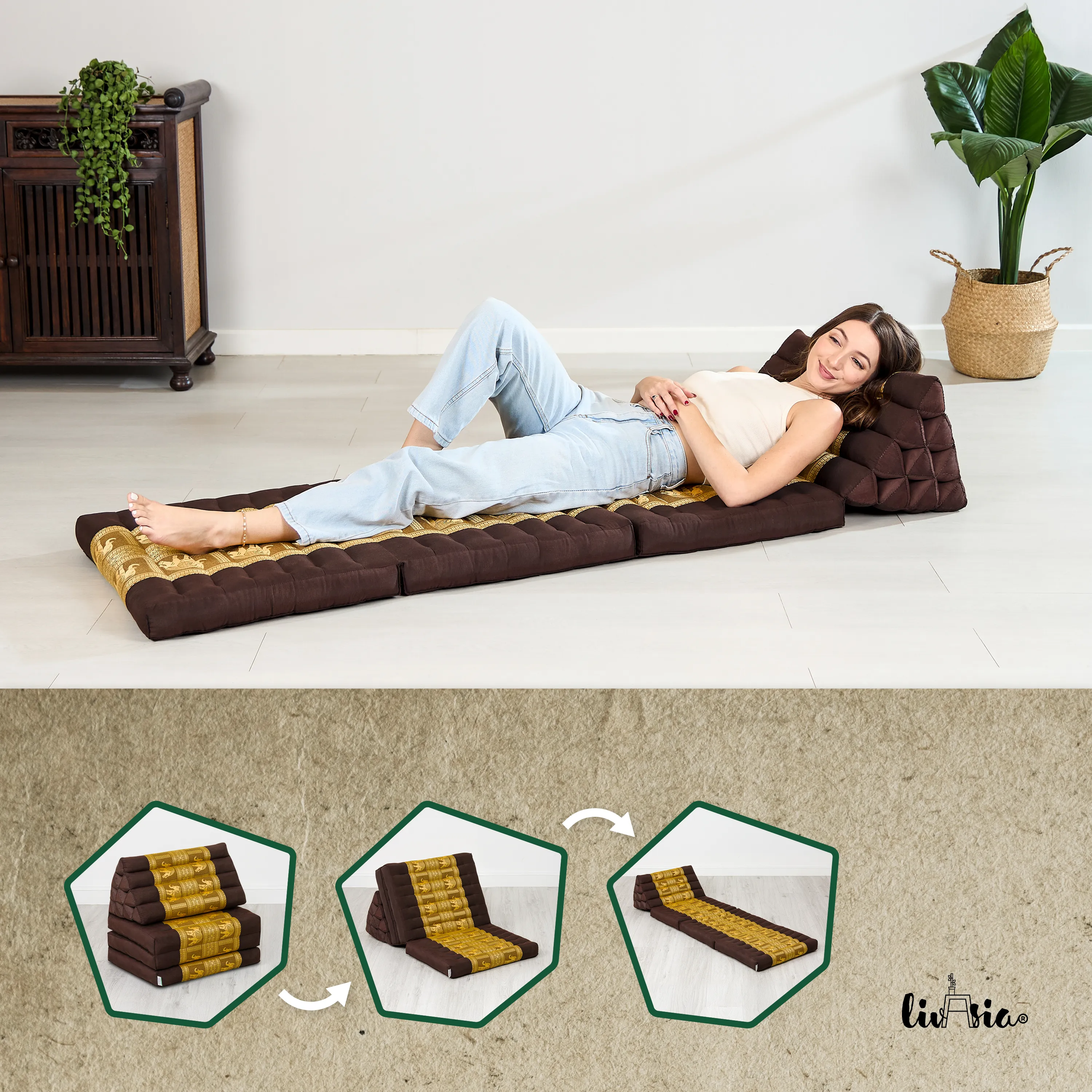 Kapok Thais kussen met 3 vloerdelen, Deluxe
